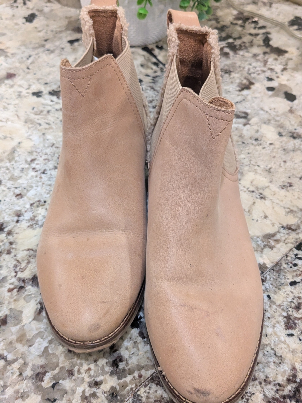 Toms Tan Chelsea Ankle Booties - Slip-On Leather Booties
